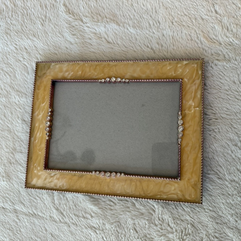 Art Deco Yellow Rose Gold Swirl Enamel Rhinestone Photo Frame 5x7
